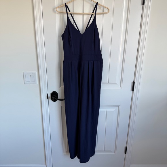 Halara Breezeful Backless Side Zipper Wide Leg Quick Dry Jumpsuit Large NWT Navy - Picture 2 of 7